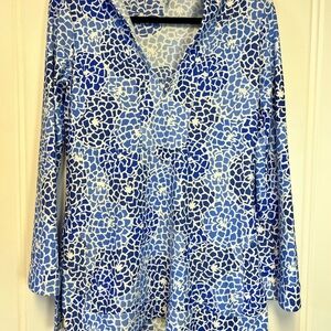Jude Connally Blue and White Floral  Shirt Size Small